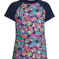 Girls Chlorine Resistant Short Sleeve Crew Neck UPF50 Rash Guard