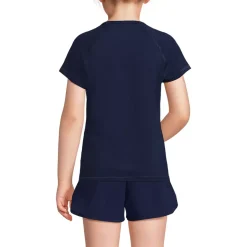 Girls Chlorine Resistant Short Sleeve Crew Neck UPF50 Rash Guard