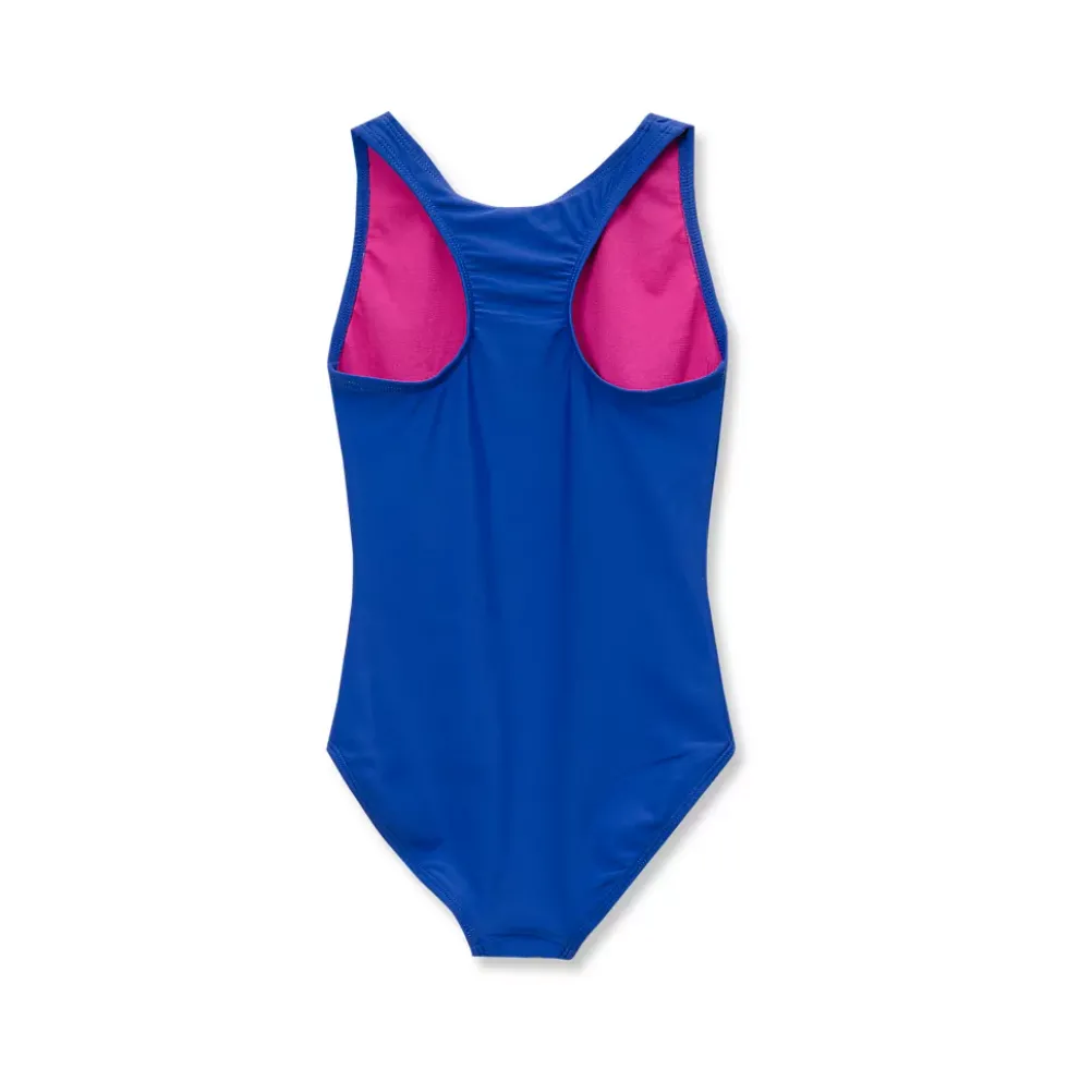 Girls Chlorine Resistant Sporty Hi-Neck Racer Back One Piece Swimsuit