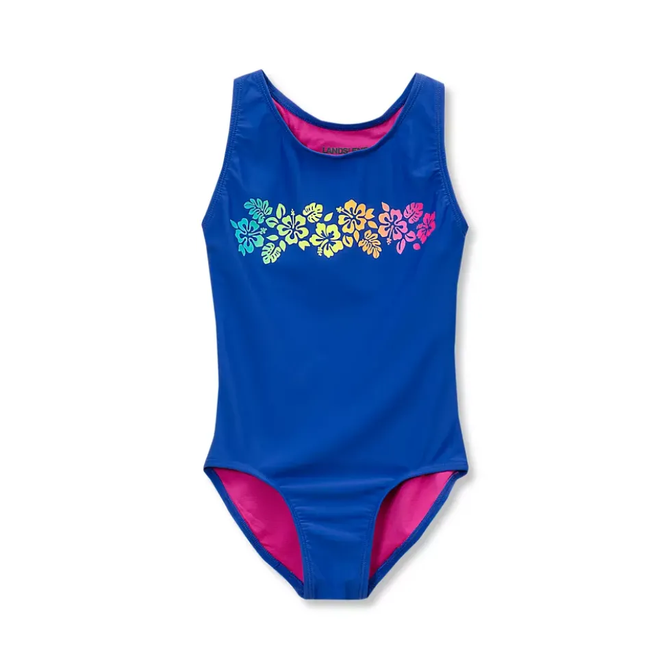 Girls Chlorine Resistant Sporty Hi-Neck Racer Back One Piece Swimsuit