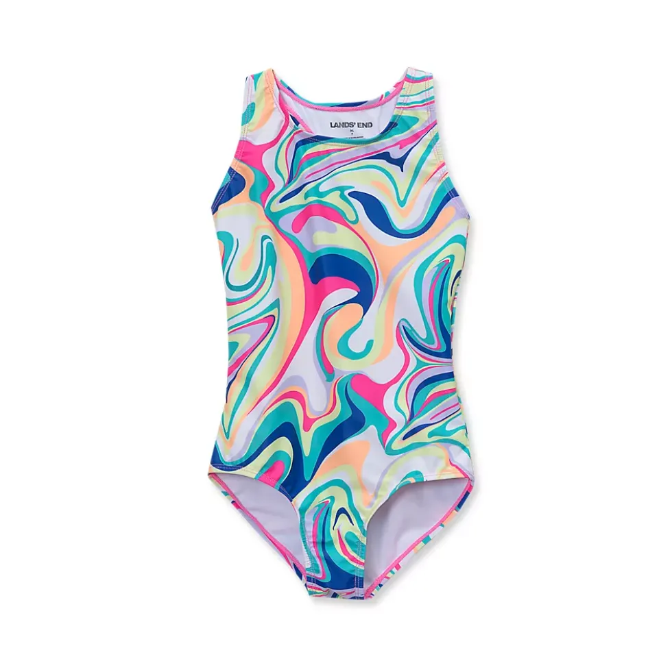 Girls Chlorine Resistant Sporty Hi-Neck Racer Back One Piece Swimsuit