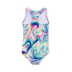Girls Chlorine Resistant Sporty Hi-Neck Racer Back One Piece Swimsuit