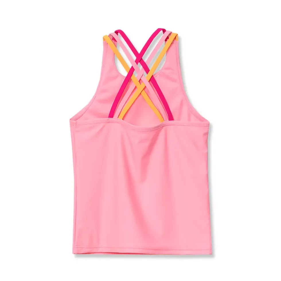 Girls Chlorine Resistant Strappy X-Back Tankini Top