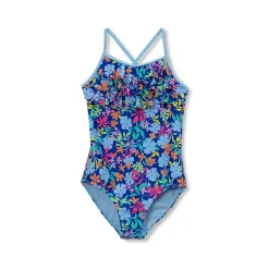Girls Chlorine Resistant X-Back Ruffle One Piece Swimsuit