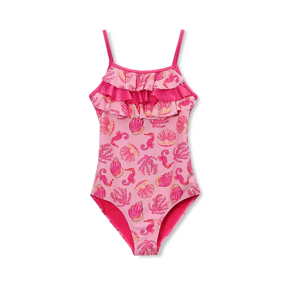 Girls Chlorine Resistant X-Back Ruffle One Piece Swimsuit