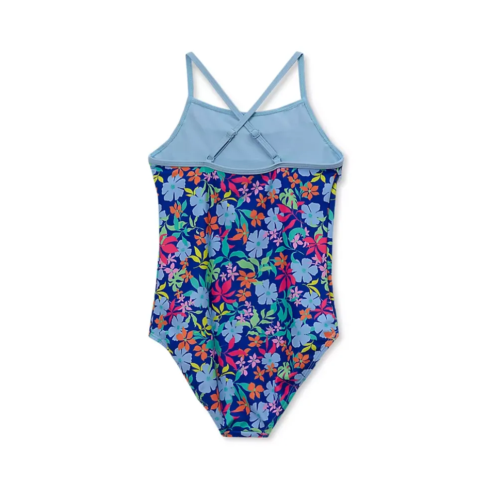 Girls Chlorine Resistant X-Back Ruffle One Piece Swimsuit