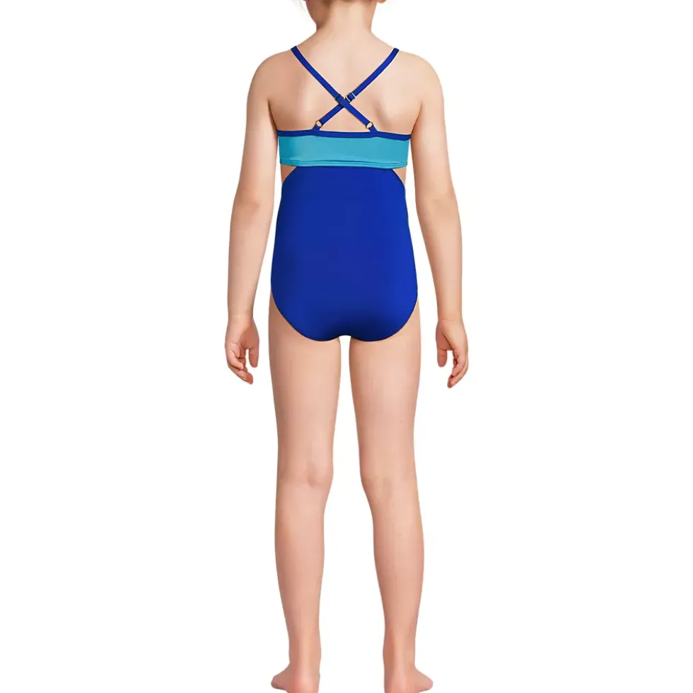 Girls Chlorine Resistant X-Back Cut Out One Piece Swimsuit