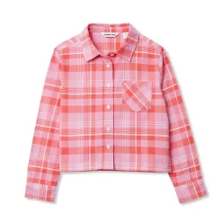 Girls Long Sleeve Cropped Flannel Shirt