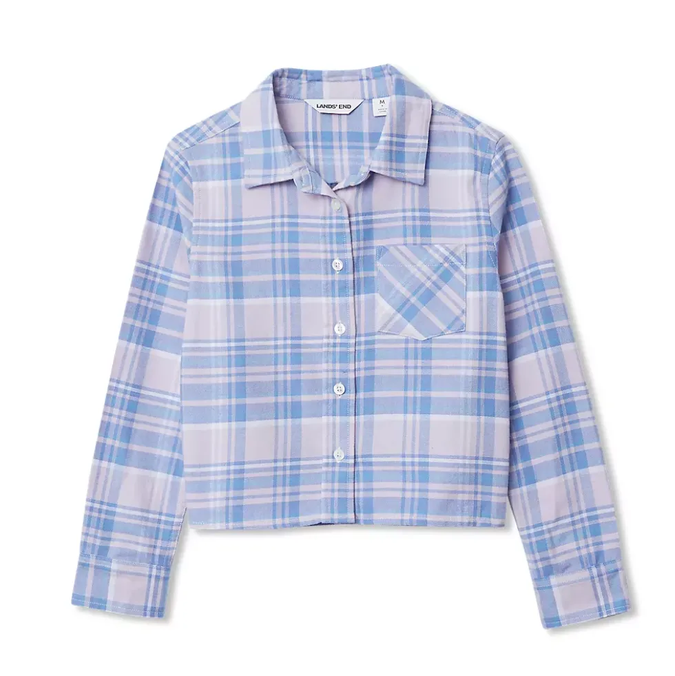 Girls Long Sleeve Cropped Flannel Shirt