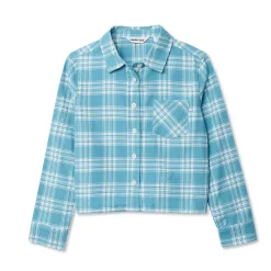 Girls Long Sleeve Cropped Flannel Shirt