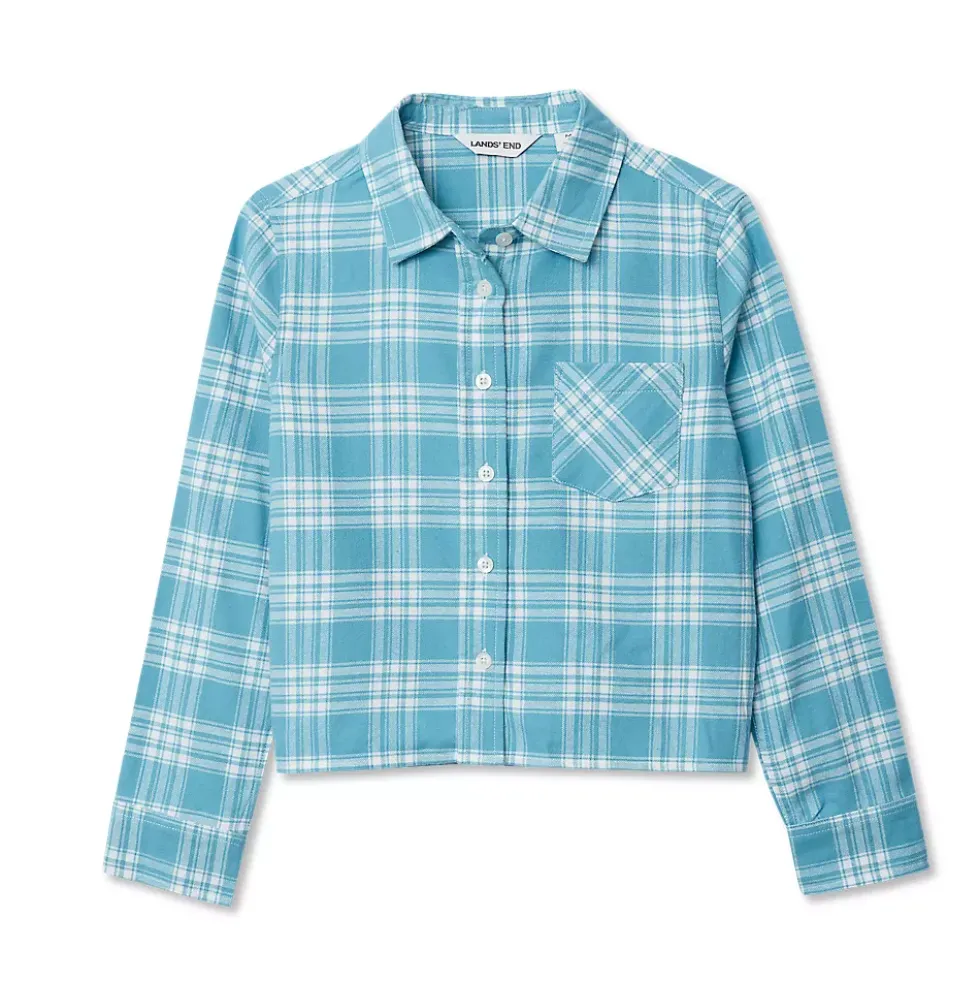 Girls Long Sleeve Cropped Flannel Shirt