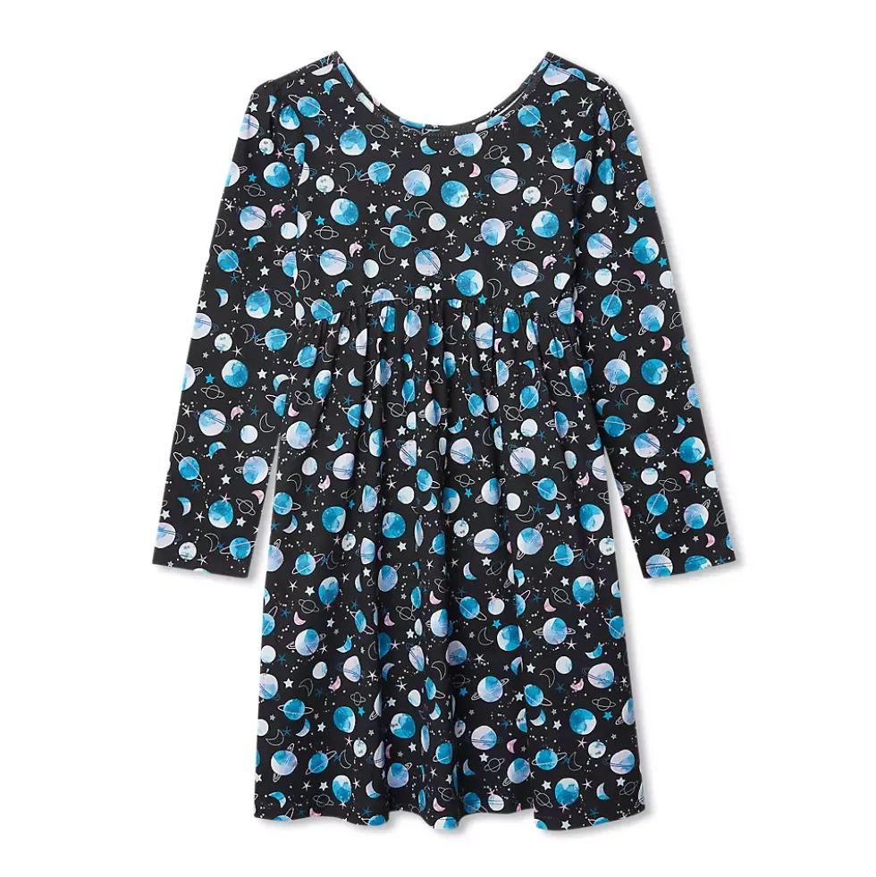Girls Long Sleeve Gathered Waist Jersey Dress