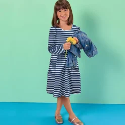 Girls Long Sleeve Gathered Waist Jersey Dress