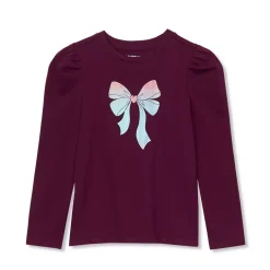 Girls Long Sleeve Graphic Tee With Puff Shoulder