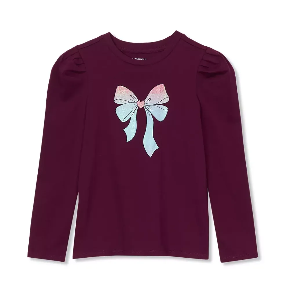 Girls Long Sleeve Graphic Tee With Puff Shoulder