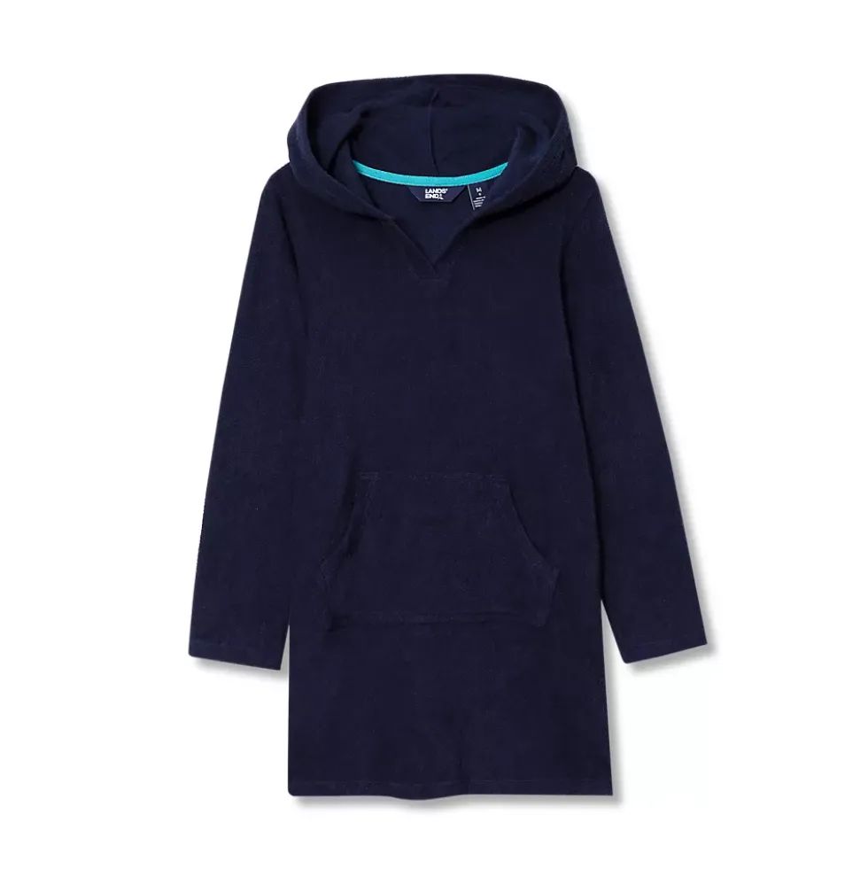 Girls Long Sleeve Hooded Front Pocket Terry Cloth Swimsuit Cover-Up