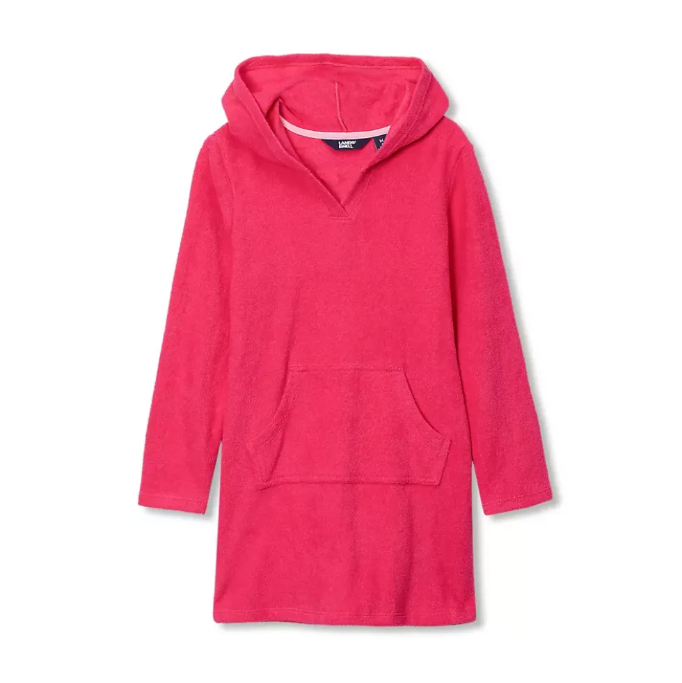 Girls Long Sleeve Hooded Front Pocket Terry Cloth Swimsuit Cover-Up