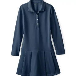 Girls Long Sleeve Mesh Pleated Polo Dress