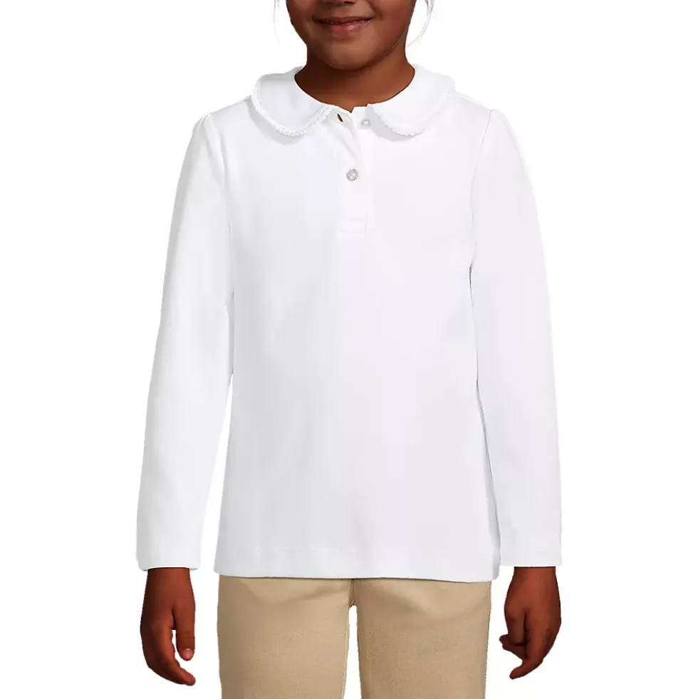 Girls Long Sleeve Ruffled Peter Pan Collar Knit Shirt