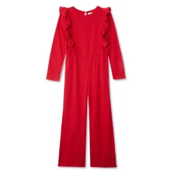 Girls Long Sleeve Ruffle Knit Jumpsuit