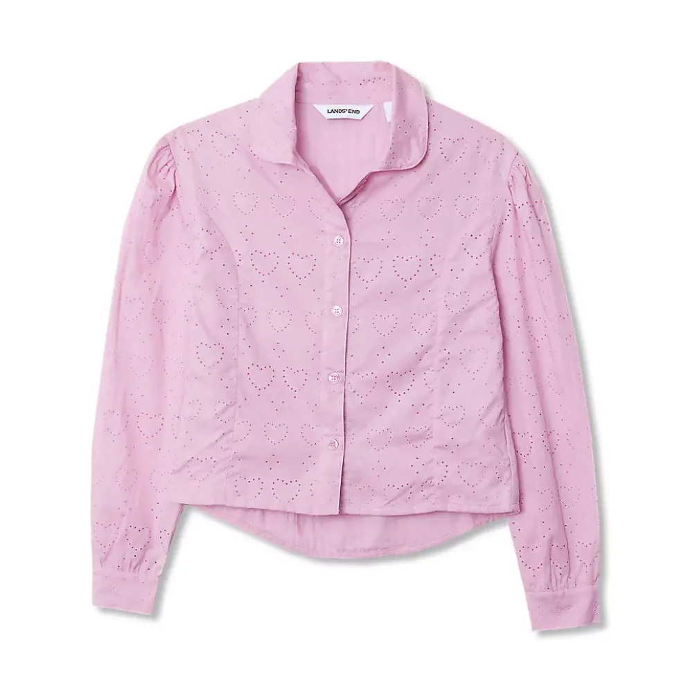 Girls Long Sleeve Woven Hearts Top
