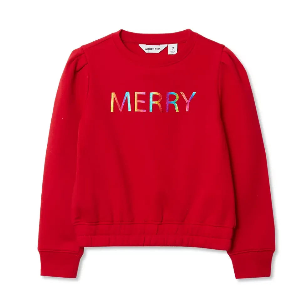 Girls Puff Shoulder Crew Neck Sweatshirt