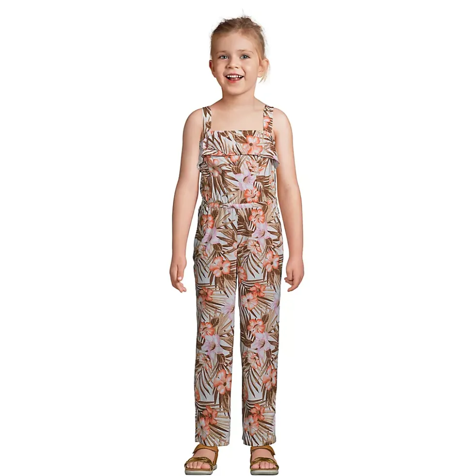 Girls Ruffle Trimmed Pattern Jumpsuit