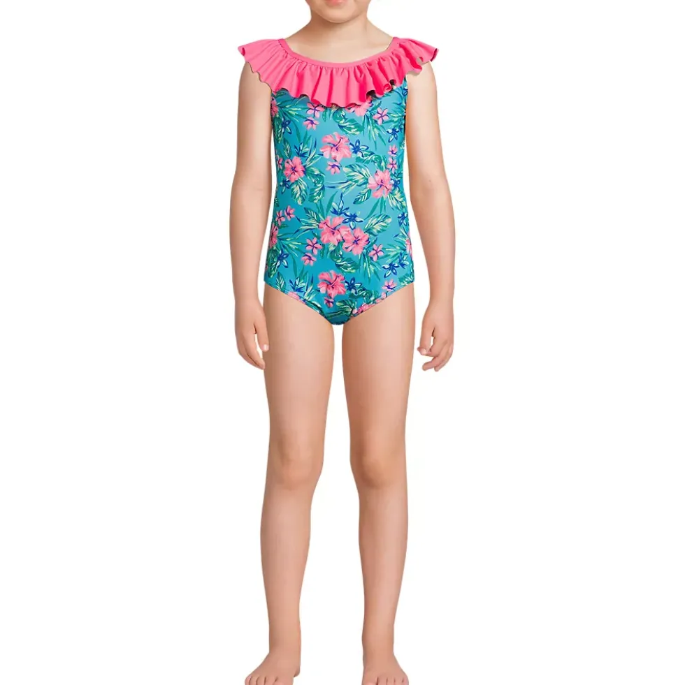 Girls Scoop Ruffle Neck One Piece Swimsuit