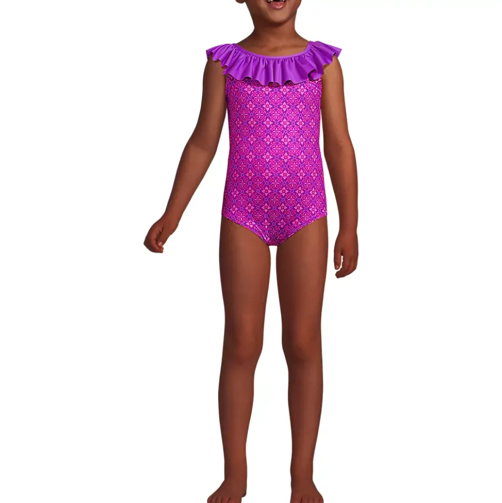Girls Scoop Ruffle Neck One Piece Swimsuit