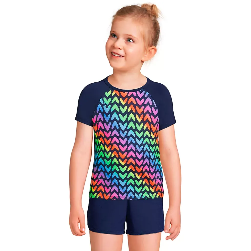 Girls Short Sleeve Crew Neck UPF 50 Swim Rash Guard