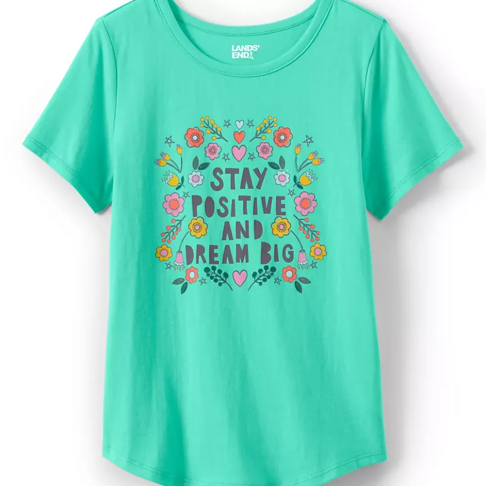 Girls Short Sleeve Curved Hem Graphic Tee Shirt