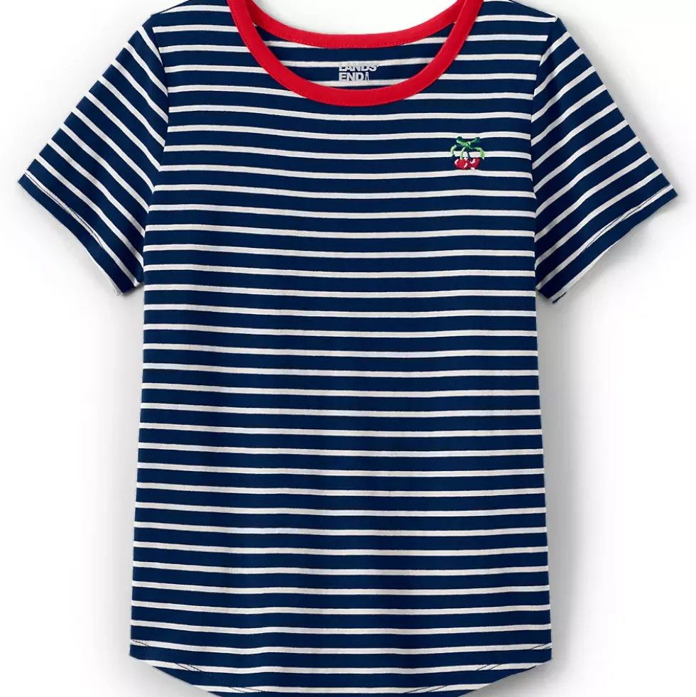 Girls Short Sleeve Curved Hem Graphic Tee Shirt