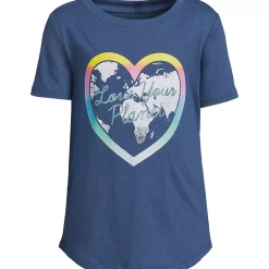 Girls Short Sleeve Curved Hem Graphic Tee Shirt