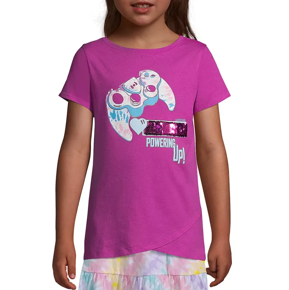 Girls Short Sleeve Curved Hem Graphic T-Shirt