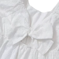 Girls Short Sleeve Eyelet Bow Dress