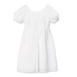 Girls Short Sleeve Eyelet Bow Dress