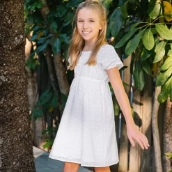 Girls Short Sleeve Eyelet Bow Dress