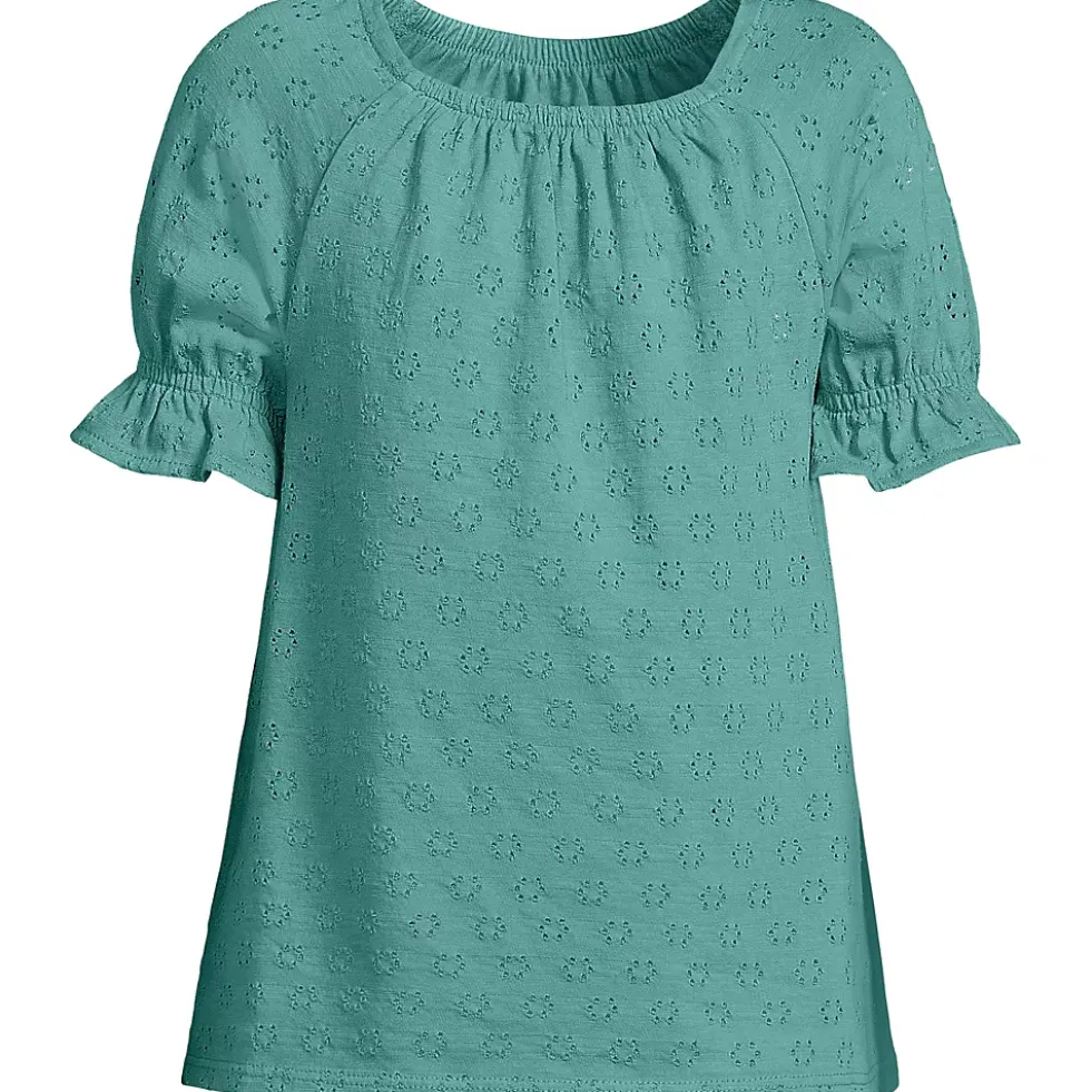 Girls Short Sleeve Eyelet Ruffle Sleeve Top