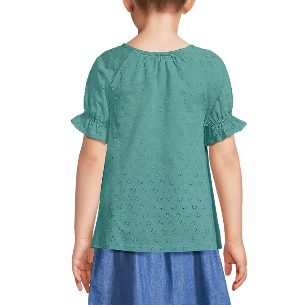 Girls Short Sleeve Eyelet Ruffle Sleeve Top