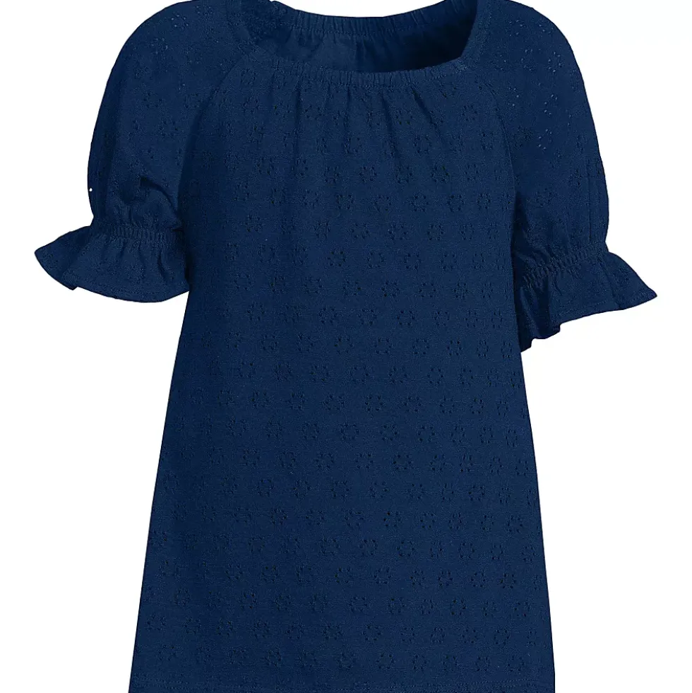 Girls Short Sleeve Eyelet Ruffle Sleeve Top