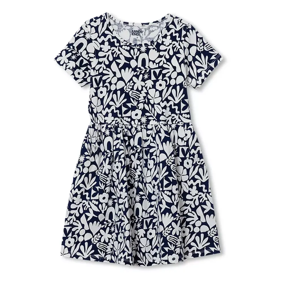 Girls Short Sleeve Gathered Waist Jersey Dress