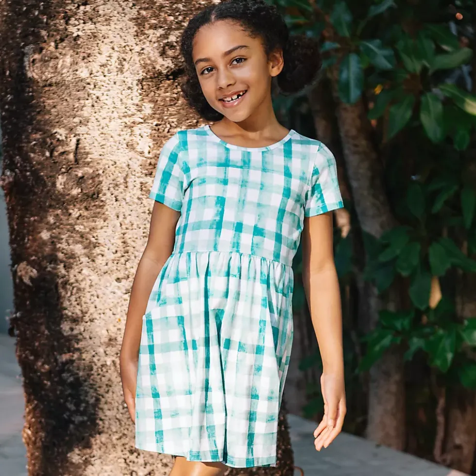 Girls Short Sleeve Gathered Waist Jersey Dress
