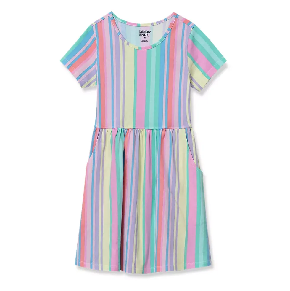 Girls Short Sleeve Gathered Waist Jersey Dress