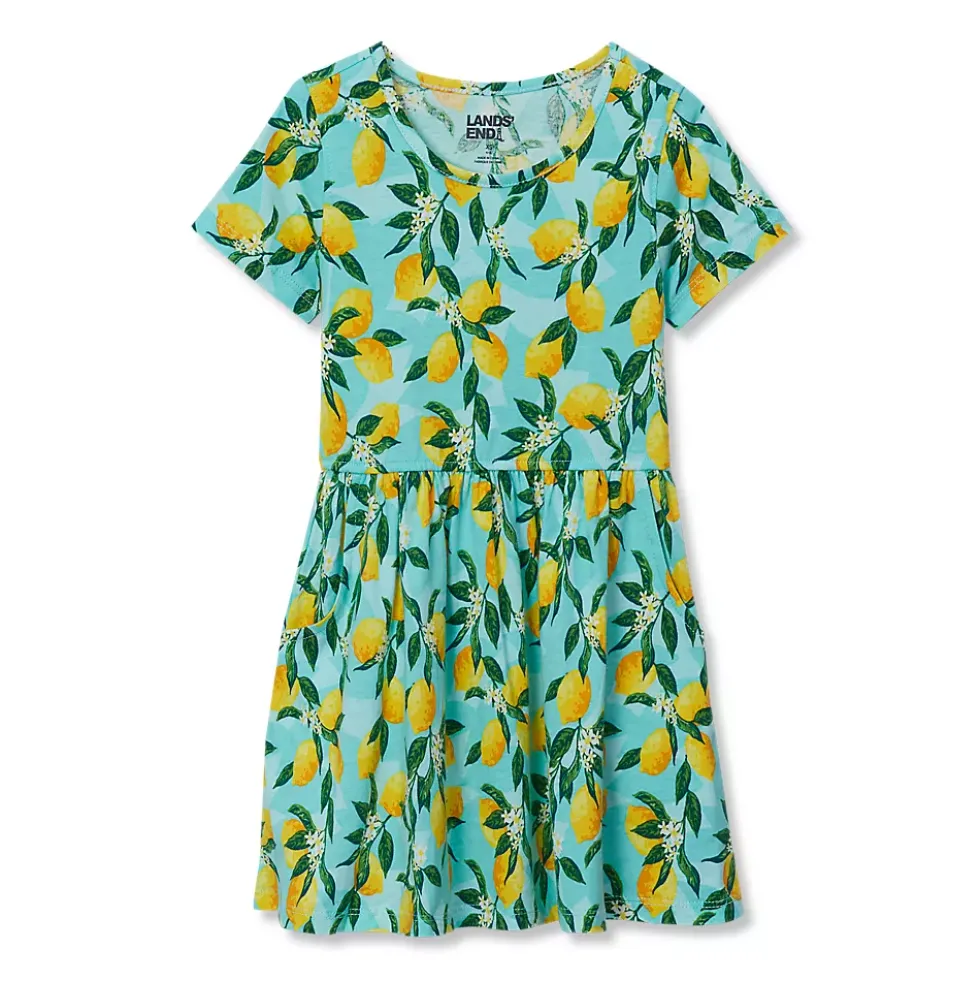 Girls Short Sleeve Gathered Waist Jersey Dress