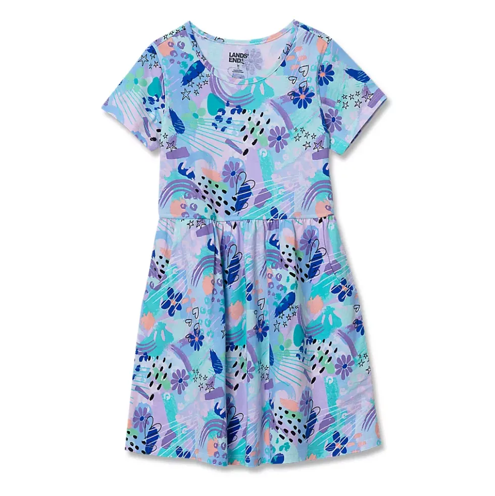 Girls Short Sleeve Gathered Waist Jersey Dress