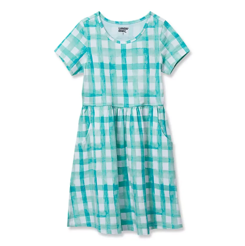 Girls Short Sleeve Gathered Waist Jersey Dress