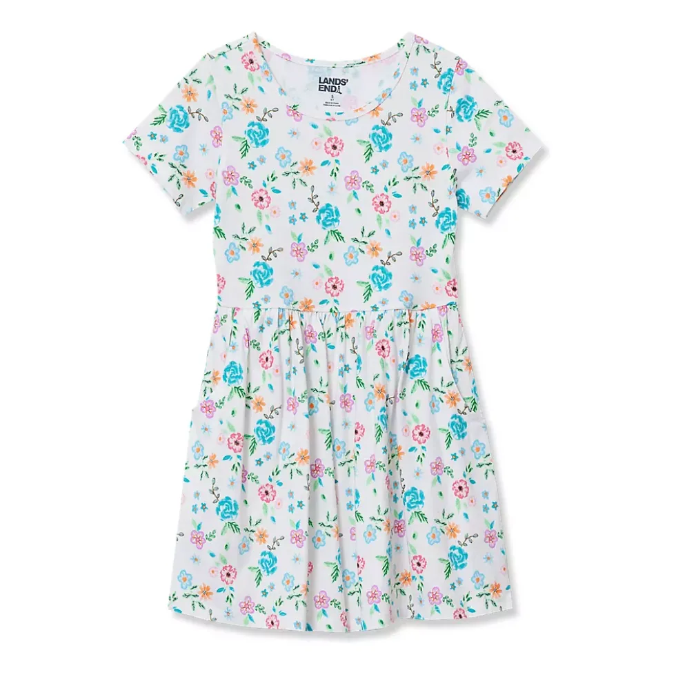 Girls Short Sleeve Gathered Waist Jersey Dress