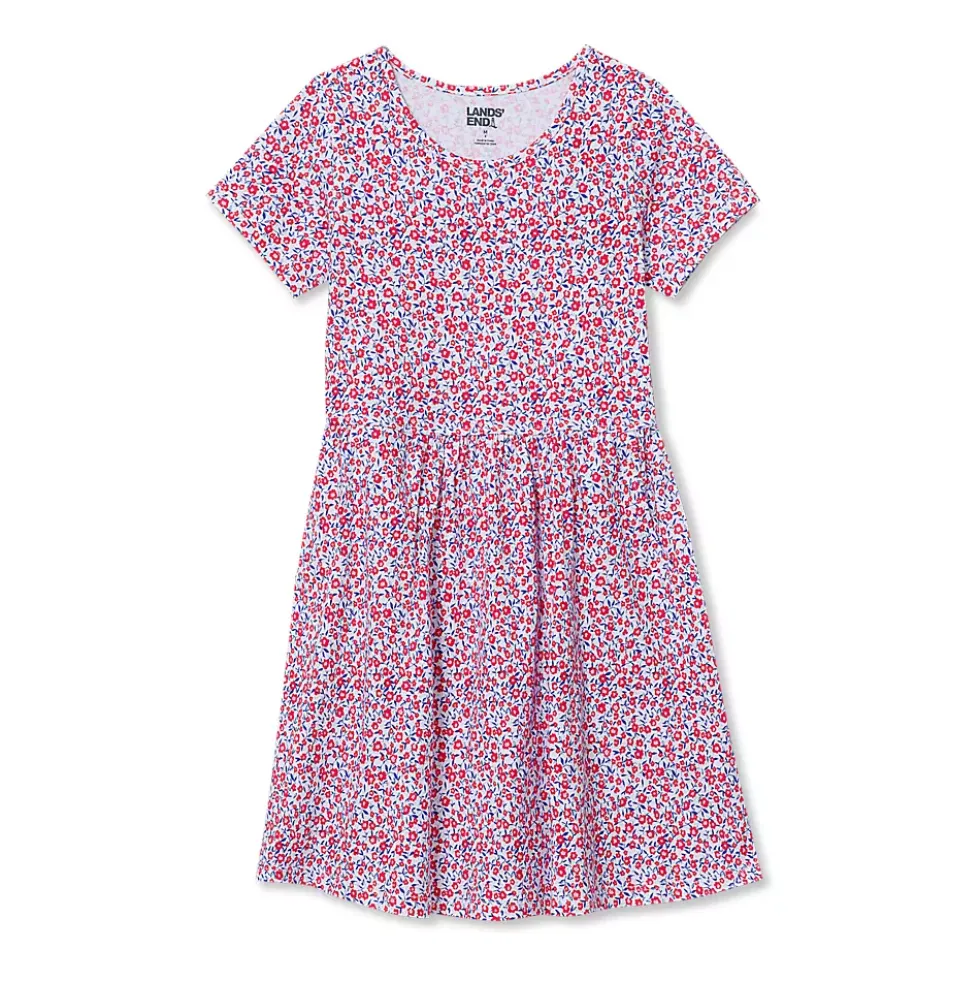 Girls Short Sleeve Gathered Waist Jersey Dress