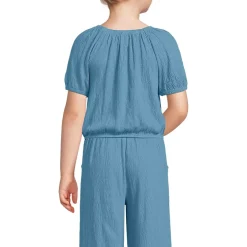 Girls Short Sleeve Knit Gauze Puff Sleeve Top