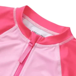 Girls Short Sleeve One Piece Half Zip Swimsuit